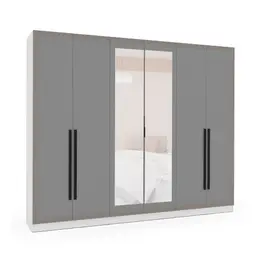 Guarda-Roupa Casal com Espelho Valência 6 Portas 4 Gavetas Branco e Cinza