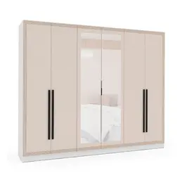 Guarda-Roupa Casal com Espelho Valência 6 Portas 4 Gavetas Branco e Creme