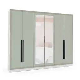 Guarda-Roupa Casal com Espelho Valência 6 Portas 4 Gavetas Branco e Verde