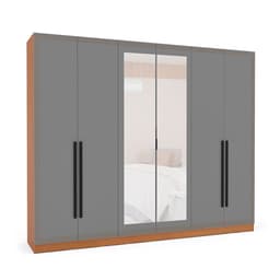 Guarda-Roupa Casal com Espelho Valência 6 Portas 4 Gavetas Freijó e Cinza