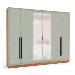 Guarda-Roupa Casal com Espelho Valência 6 Portas 4 Gavetas Freijó e Verde