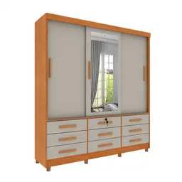 Guarda-Roupa Casal com Espelho e Pés Chicago 3 Portas 9 Gavetas Cinamomo e Off White