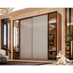 Guarda-Roupa Casal com Reflecta Laredo Flex 4 Portas 4 Gavetas Amêndola e Nude