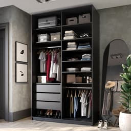 Guarda-Roupa Closet 100% MDF 3 Gavetas Preto 140 cm