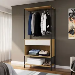 Guarda-Roupa Closet Modulado Maverick 1 Gaveta Carvalho e Off White 93 cm