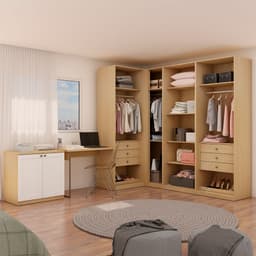 Guarda-Roupa Closet Modulado com Escrivaninha Infinity 2 Portas 6 Gavetas Savana