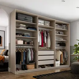 Guarda-Roupa Closet Monreale 100 % MDF 3 Gavetas Bege 237 cm
