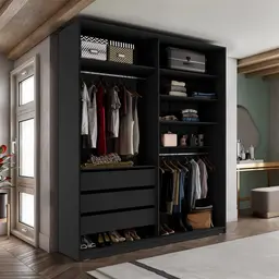 Guarda-Roupa Closet Monreale 100 % MDF 3 Gavetas Preto 160 cm