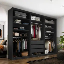 Guarda-Roupa Closet Monreale 100 % MDF 3 Gavetas Preto 237 cm
