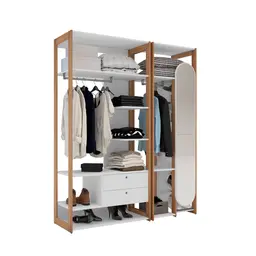 Guarda-Roupa Closet com Espelho Cali 1 Porta 2 Gavetas Branco e Aveiro 156 cm