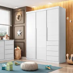 Guarda-Roupa Infantil Pérola 3 Portas 4 Gavetas Branco