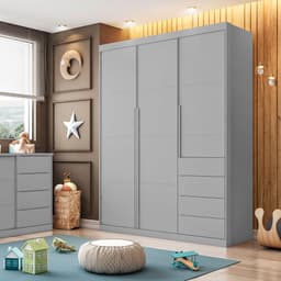 Guarda-Roupa Infantil Pérola 3 Portas 4 Gavetas Cinza