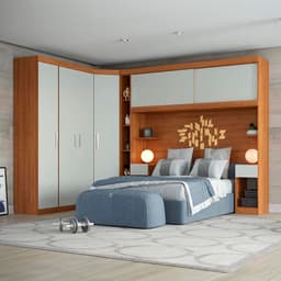 Guarda-Roupa Modulado com Cabeceira Gênova 6 Portas 4 Gavetas Freijó Wood e Off White