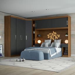 Guarda-Roupa Modulado com Cabeceira Gênova 6 Portas 4 Gavetas Ipê Wood e Grafite