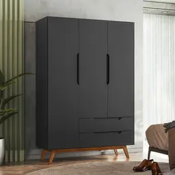 Guarda-Roupa Solteiro Alpi 3 Portas 2 Gavetas Preto