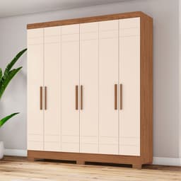 Guarda-Roupa Solteiro Briz 6 Portas 2 Gavetas Nature e Off White
