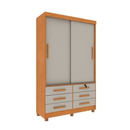 Guarda-Roupa Solteiro Chicago com Pés 2 Portas 6 Gavetas Cinamomo e Off White