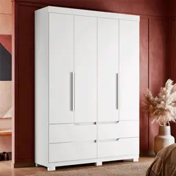 Guarda-Roupa Solteiro Doble 4 Portas 4 Gavetas Branco