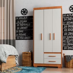 Guarda-Roupa Solteiro Primacy 3 Portas 2 Gavetas Freijó Wood e Off White