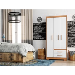Guarda-Roupa Solteiro Primacy 3 Portas 2 Gavetas Freijó Wood e Off White