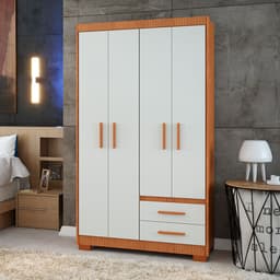 Guarda-Roupa Solteiro Primacy 4 Portas 2 Gavetas Freijó Wood e Off White