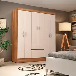 Guarda-Roupa Solteiro Sória 6 Portas 2 Gavetas Amêndola e Off White