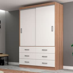 Guarda-Roupa Solteiro Veneza 2 Portas 6 Gavetas Demolição e Branco