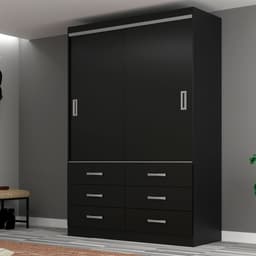 Guarda-Roupa Solteiro Veneza 2 Portas 6 Gavetas Preto