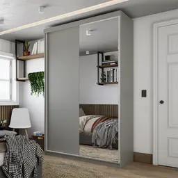 Guarda-Roupa Solteiro com 1 Espelho Geneve 2 Portas 2 Gavetas Cinza