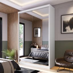 Guarda-Roupa Solteiro com 2 Espelhos Genebra 100% MDF 2 Portas 2 Gavetas Branco