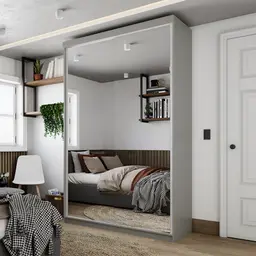 Guarda-Roupa Solteiro com 2 Espelhos Geneve 2 Portas 2 Gavetas Cinza