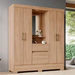 Guarda-Roupa Solteiro com Espelho Briz 4 Portas 2 Gavetas Jequitibá