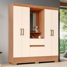 Guarda-Roupa Solteiro com Espelho Briz 4 Portas 2 Gavetas Nature e Off White