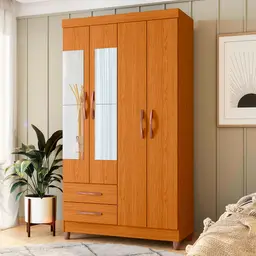 Guarda-Roupa Solteiro com Espelho Âmbar 4 Portas 2 Gavetas Cinamomo