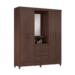 Guarda-Roupa Solteiro com Espelho Capelinha 4 Portas 3 Gavetas Café