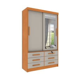 Guarda-Roupa Solteiro com Espelho Chicago 2 Portas 6 Gavetas Cinamomo e Off White