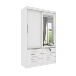 Guarda-Roupa Solteiro com Espelho Chicago 2 Portas 6 Gavetas Neve