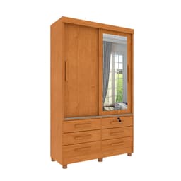 Guarda-Roupa Solteiro com Espelho Chicago II 2 Portas 6 Gavetas Cinamomo