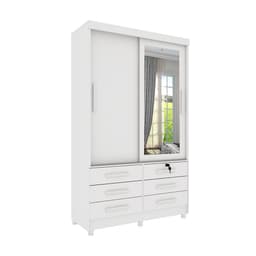 Guarda-Roupa Solteiro com Espelho Chicago com Pés 2 Portas 6 Gavetas Neve