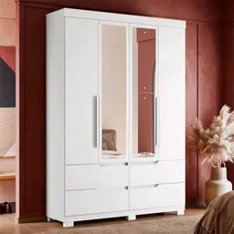 Guarda-Roupa Solteiro com Espelho Doble 4 Portas 4 Gavetas Branco