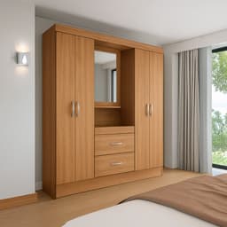 Guarda-Roupa Solteiro com Espelho Embers 4 Portas 2 Gavetas Amêndola