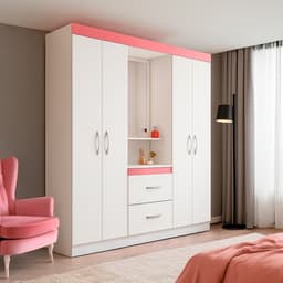 Guarda-Roupa Solteiro com Espelho Embers 4 Portas 2 Gavetas Branco e Rosa