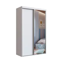 Guarda-Roupa Solteiro com Espelho Khaterine 2 Portas 2 Gavetas Branco