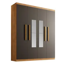 Guarda-Roupa Solteiro com Espelho Malibu 100% MDF 4 Portas 2 Gavetas Imbuia e Grafite