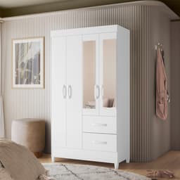 Guarda-Roupa Solteiro com Espelho Mobi Flex 4 Portas 2 Gavetas Branco