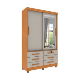 Guarda-Roupa Solteiro com Espelho e Pés Chicago 2 Portas 6 Gavetas Cinamomo e Off White