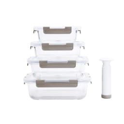 Jogo de 4 Potes de Mantimento com Bomba Manual Fit Transparente