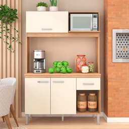 Kit de Cozinha com Tampo Sarah 3 Portas 1 Gaveta Carvalho e Champagne