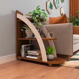 Mesa Lateral Retangular Andes Cedro e Off White