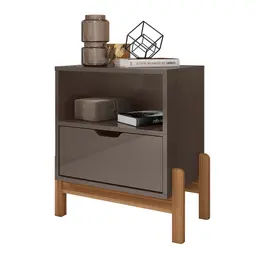 Mesa de Cabeceira Antares 1 Gaveta Cinza Pérola e Cedro